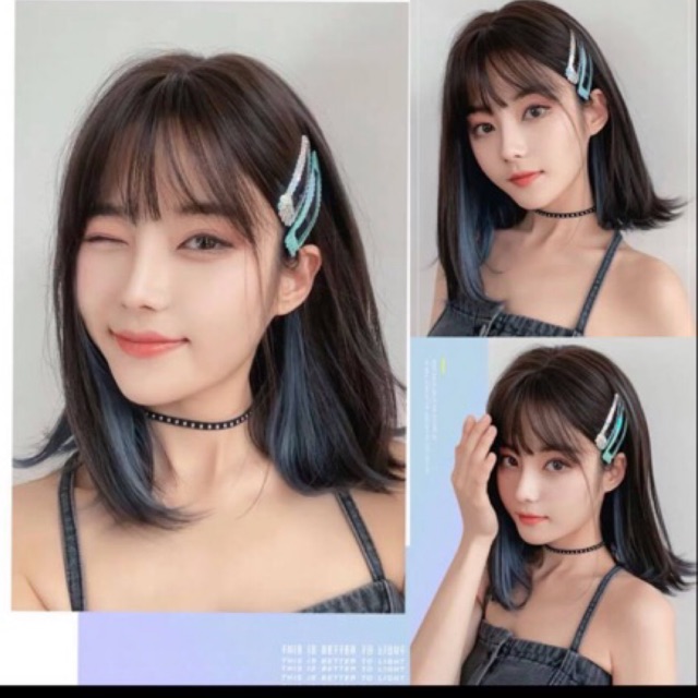 Tóc giả nguyên đầu omber víc-tặng lưới chùm tóc_