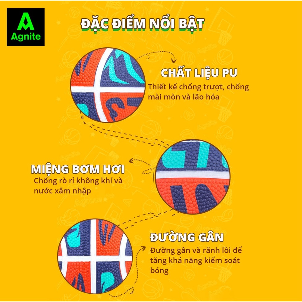 Quả bóng rổ Agnite số 5 cao cấp đạt tiêu chuẩn - cao su chống bẩn, không mòn, bền, chơi thể thao chuyên nghiệp -Diệp Lạc