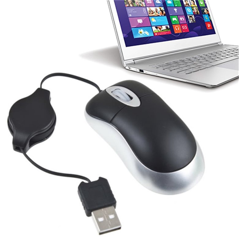 Chuột quang có dây rút cổng cắm USB kết nối với máy tính