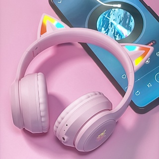Tai nghe Gaming Bluetooth 5.0 ONIKUMA B90 Hồng Mèo Chụp tai Không dây Chơi game Có Đèn RGB, Cho máy tính PC Laptop Phone