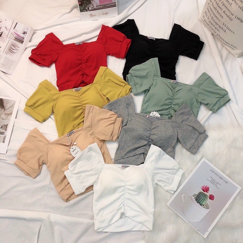 Áo kiểu nữ croptop thun gân body rút ngực nhiều màu Hình thật cuối trải sàn