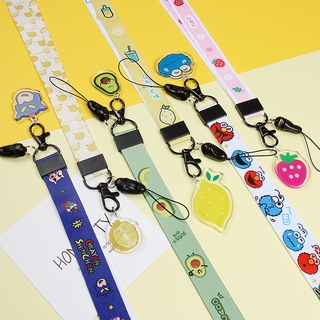 New Cute Fruits and Drinks Flowers Yakult Mobile Phone Lanyard Long Hanging Rope with Pendant Work Student Card Hanging Neck Sling Strap Lanyards for Couples and Friends Key Chian Dây chuyền điện thoại