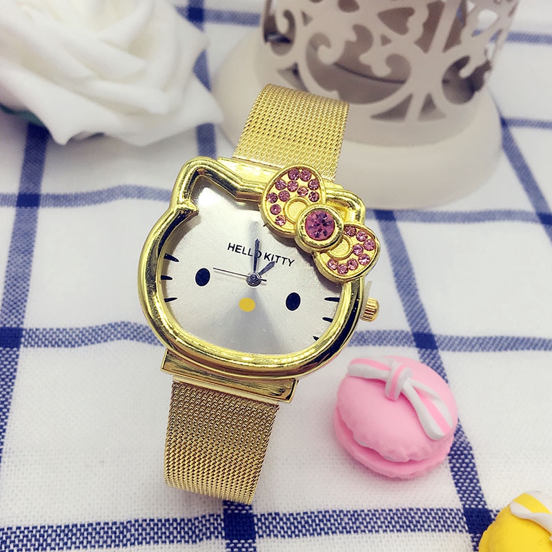 Đồng Hồ Đeo Tay In Hoạt Hình Hello Kitty Dễ Thương Cho Học Sinh