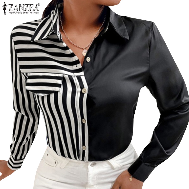 Áo sơ mi dài tay ZANZEA họa tiết kẻ sọc thời trang