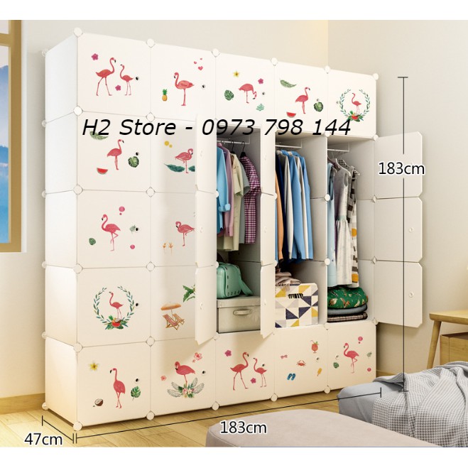TỦ NHỰA LẮP GHÉP 25 Ô VÁCH TRẮNG ĐỤC CỬA CON HẠC DỄ THƯƠNG ĐỂ QUẦN ÁO ĐA NĂNG THÔNG MINH sâu 47cm