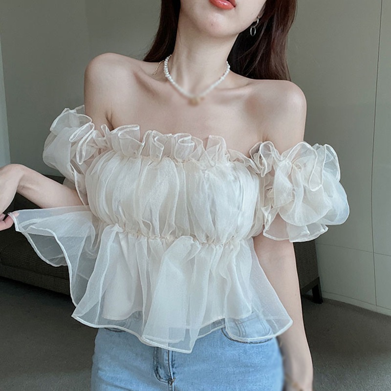 Áo Croptop Trễ Vai Tay Dài Phong Cách Hàn Quốc Ngọt Ngào Thời Trang Cho Nữ