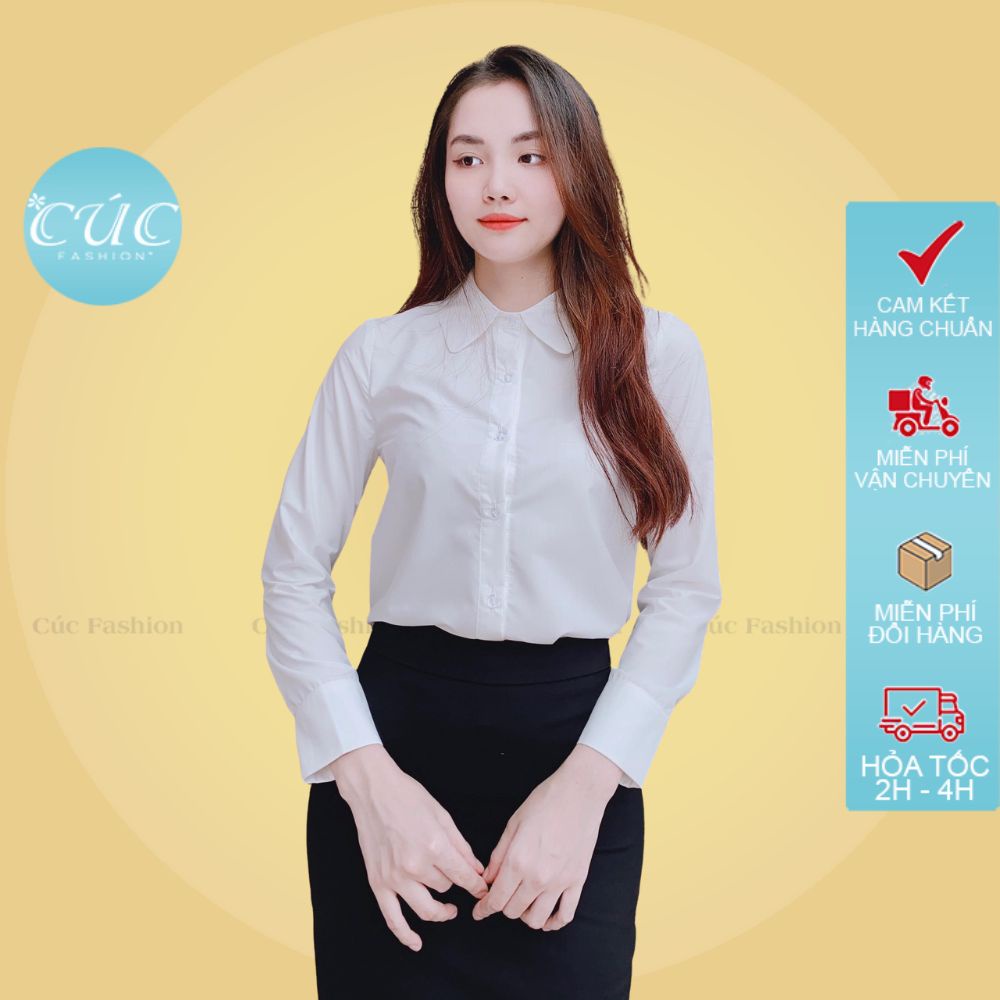 Áo sơ mi nữ CÚC FASHION somi dài tay cao cấp vải lụa đẹp thời trang công sở dễ thương đen đi học trắng cổ sen A1046
