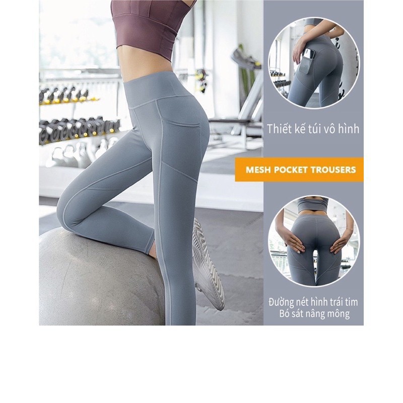 Quần tập yoga gym nữ legging độn nâng mông cạp cao thể thao có túi dáng dài vải thun G-Sports