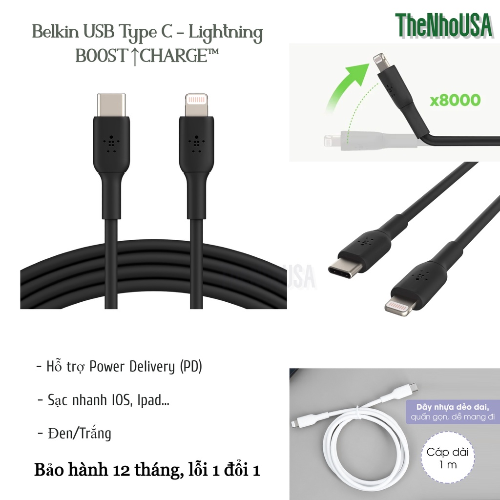  Cáp Belkin Type C to Lightning - 1,0/1,2m (MFI)