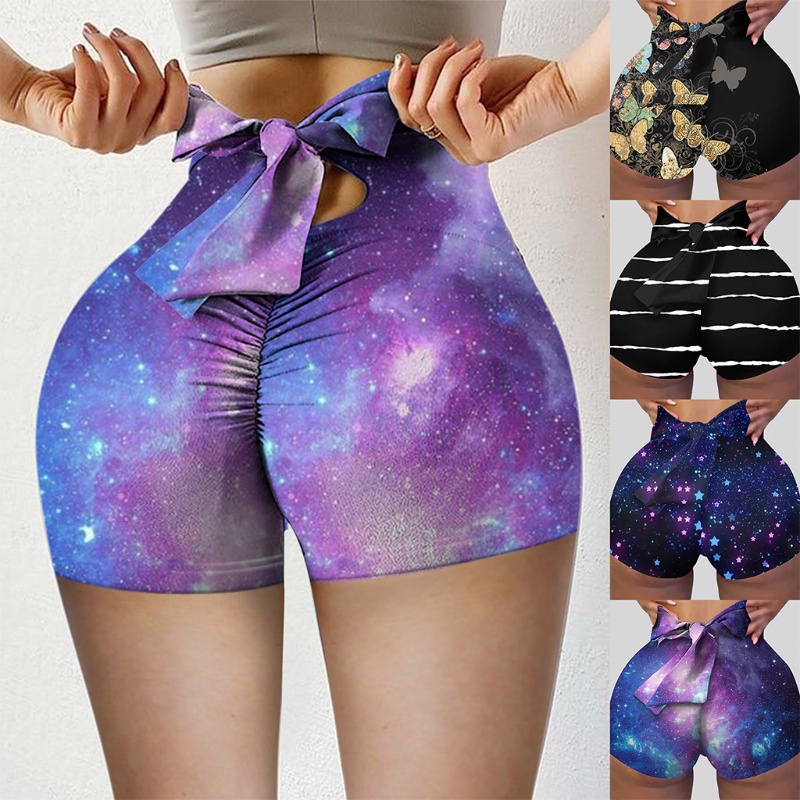 Quần Short Thể Thao Lưng Cao Co Giãn Không Đường May In Họa Tiết Da Báo Dành Cho Nữ
