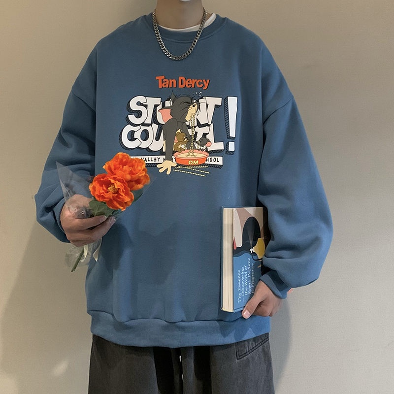Áo hoodie tay dài in hình mèo và chuột hoạt hình thời trang dành cho cặp đôi