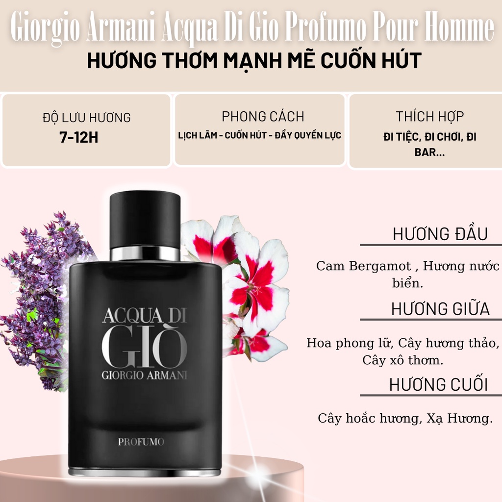 Nước hoa nam Aqua Di Giò dầu thơm nam tính Giò Đen Profumo 100ml lưu hương lâu mạnh mẽ cuốn hút