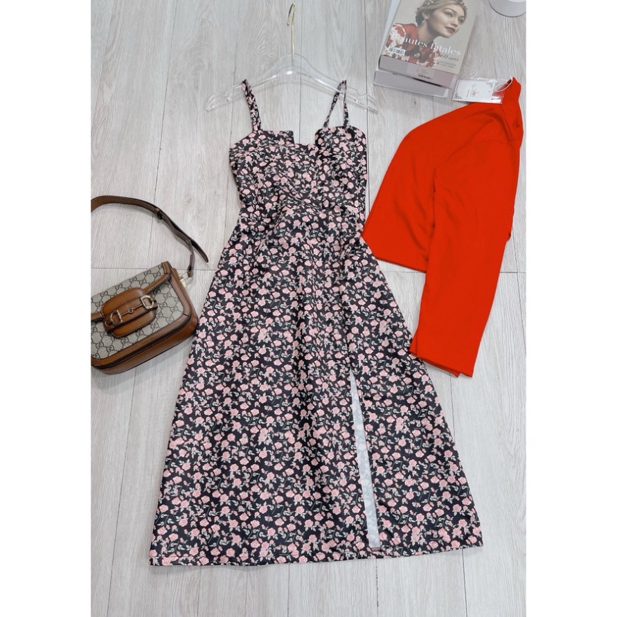 Set váy hoa áo khoác ngoài mongtoghi 2 món váy 2 dây dáng xòe SL475 0322