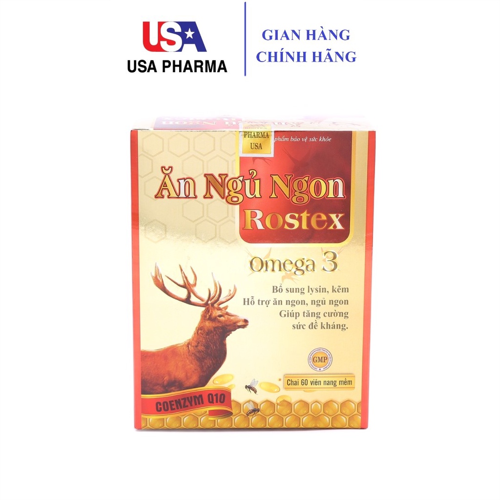 Viên Ăn Ngủ Ngon Rostex Omega 3 thảo dược tăng sức đề kháng - 60 viên [Ăn ngủ ngon Rostex Omega 3 Chai Vàng]