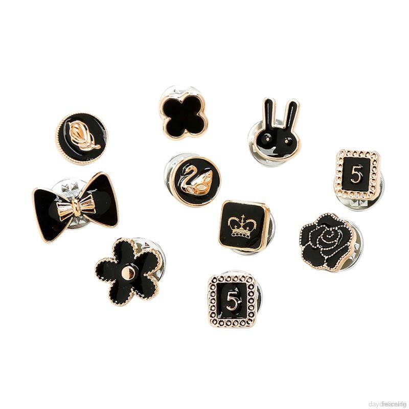 Bộ 10 ghim cài áo hình tròn/hoa/nơ đính ngọc trai kiểu Hàn Quốc