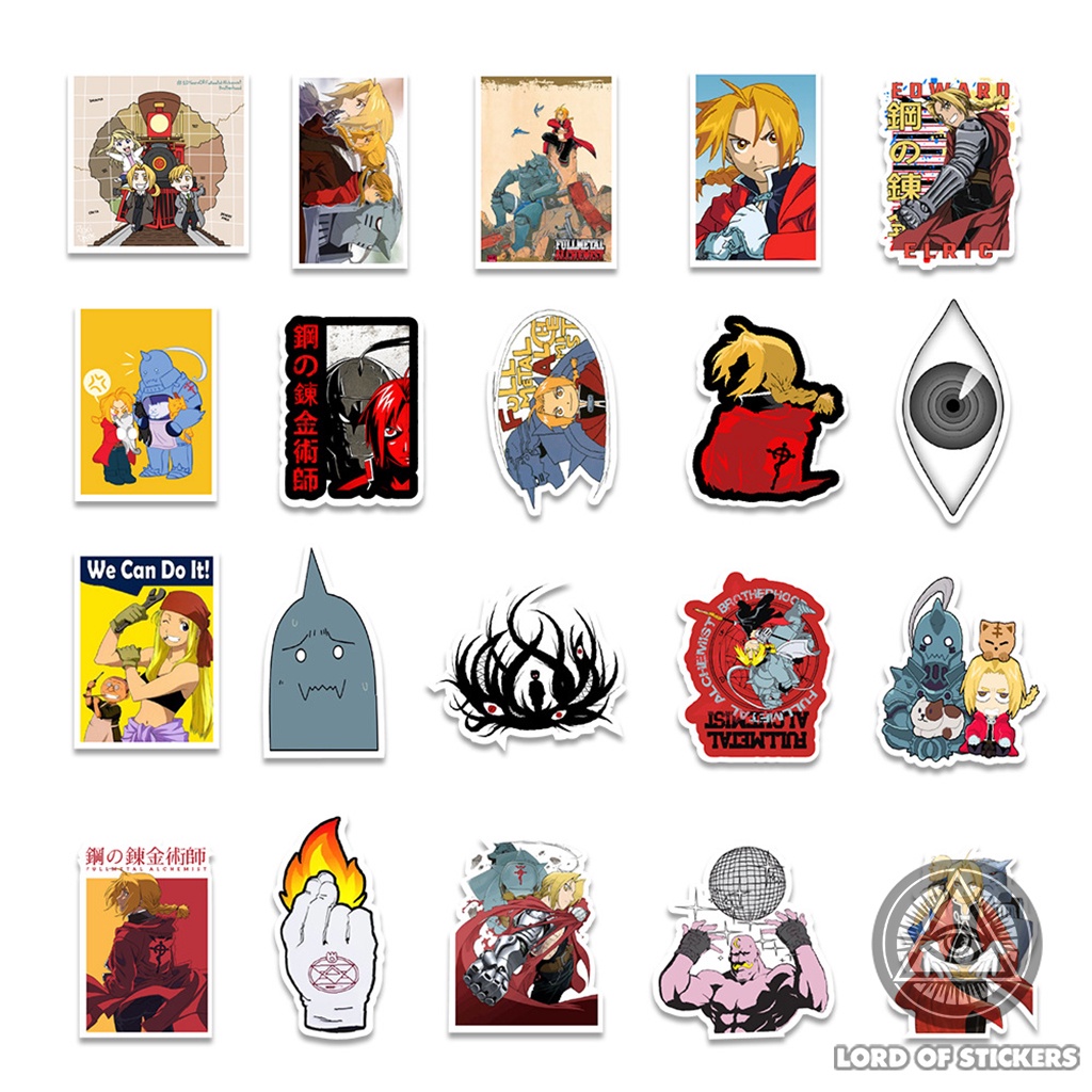 Set 50 Hình Dán Fullmetal Alchemist Sticker Anime Manga Giả Kim Thuật Sư Chống Thấm Nước Trang Trí Mũ Bảo Hiểm, Laptop