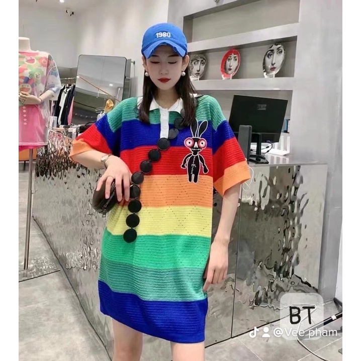 Váy len polo thỏ kẻ sọc hàng quảng châu loại 1
