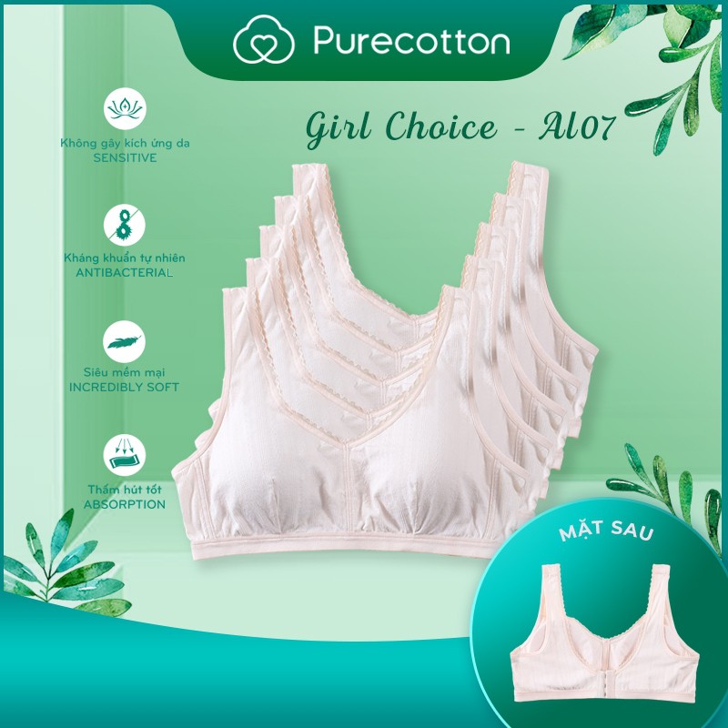 Combo 5 áo lót không gọng Purecotton cho bé gái chất liệu cotton cao cấp kiểu dáng cài sau có đệm mỏng PC021 | BigBuy360 - bigbuy360.vn