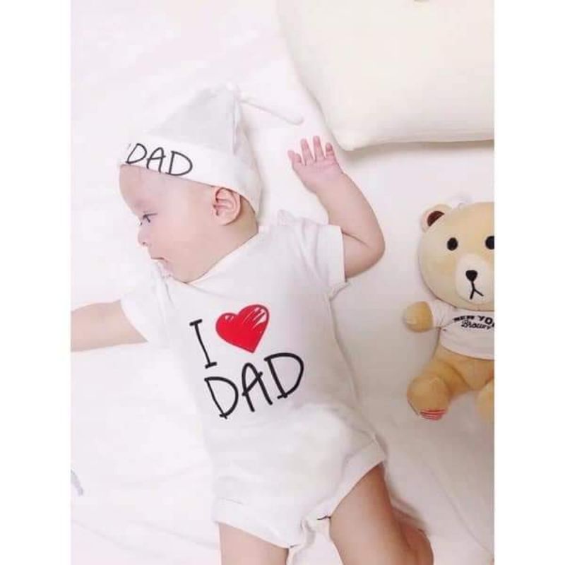 Body Mùa Hè DAD MUM Vải Thun Lạnh Chất Mềm Mát Tặng Kèm Mũ Cho Bé 3-8Kg