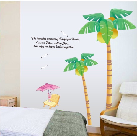 Decal trang trí tường - Cây Dừa hoạt hình xinh cho bé ( size lớn 2 tấm )