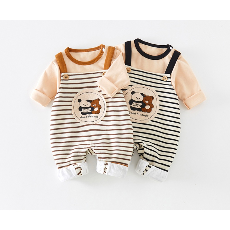 Bộ Áo Liền Quần Dài Tay Hai Dây Thời Trang Xuân Thu Cho Bé Trai + Gái