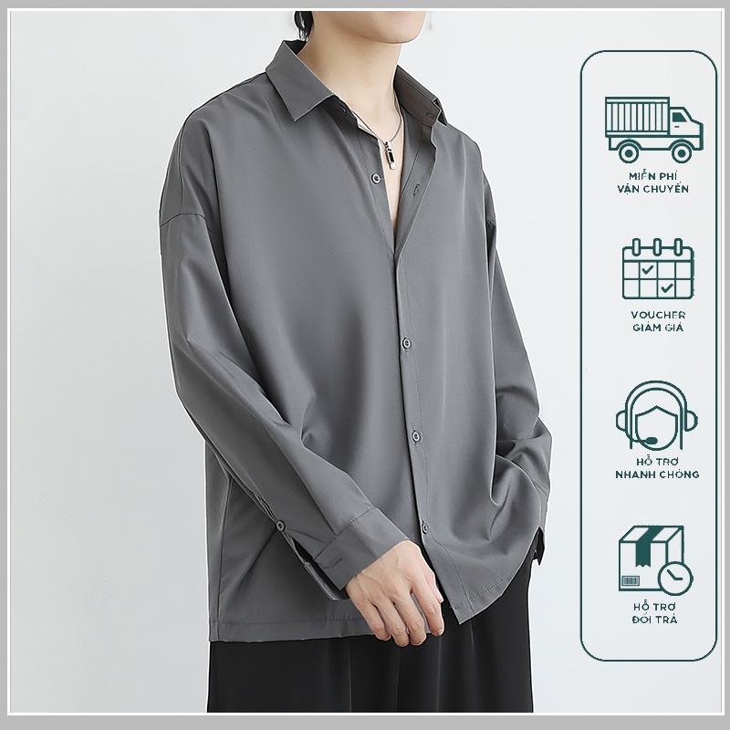 Áo Sơ Mi Nam Tay Dài Màu Trơn Phong Cách Hàn Quốc Thanh Lịch Áo Phong Cách