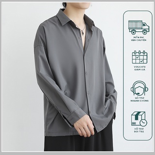 Áo Sơ Mi Nam Tay Dài Màu Trơn Phong Cách Hàn Quốc Thanh Lịch Áo Phong Cách