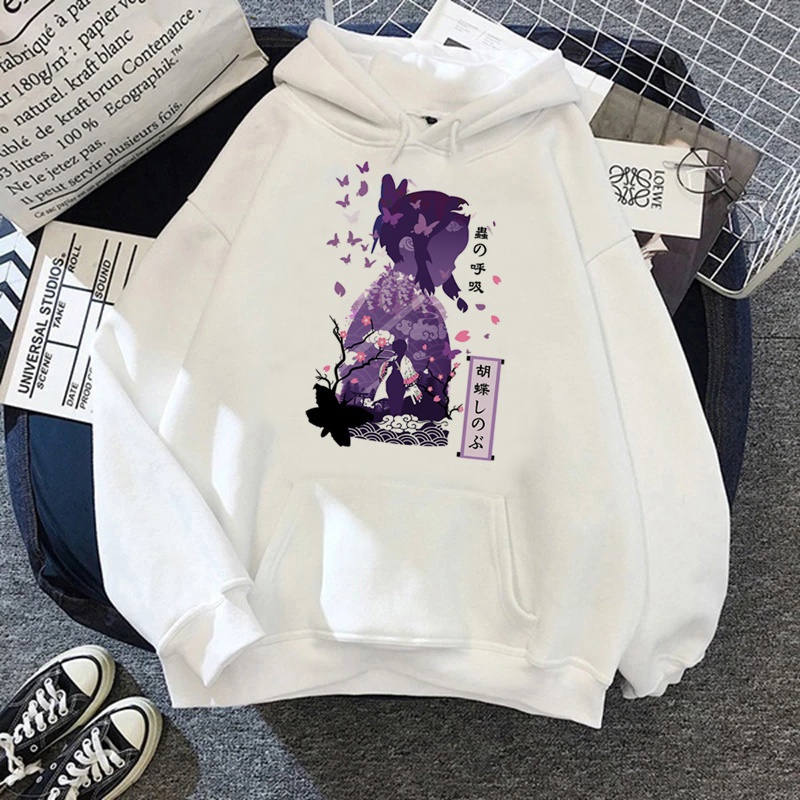 Demon slayer Áo Hoodie Chui Đầu In Hình shinobu Phong Cách harajuku Cho Nam