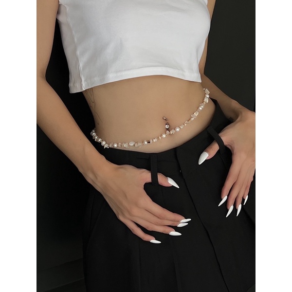 Vòng eo nữ ngọc nước ngọt mix hạt cườm vàng Honniee