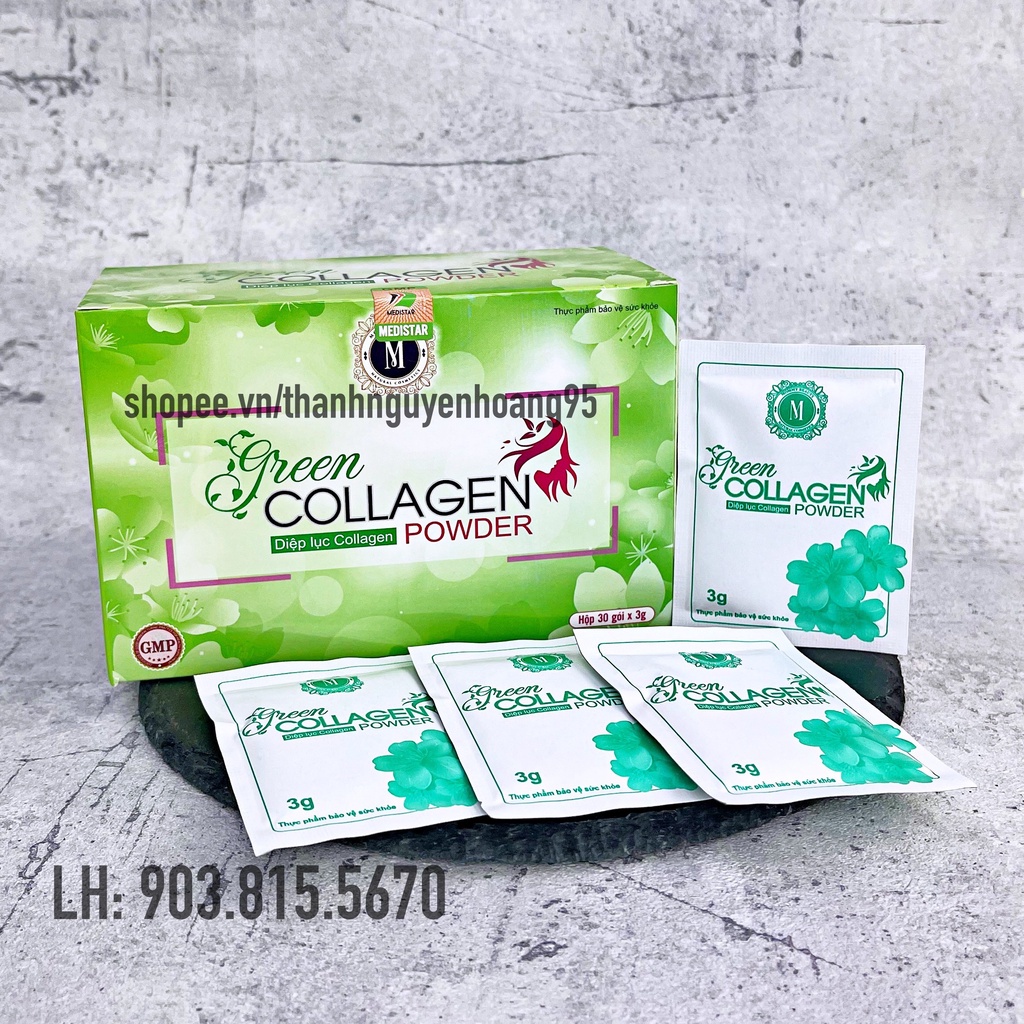 DIỆP LỤC GREEN COLLAGEN hỗ trợ làm đẹp da, bổ sung vitamin khoáng chất từ rau xanh- hộp 30 gói tặng 1 gói lẻ | Thế Giới Skin Care