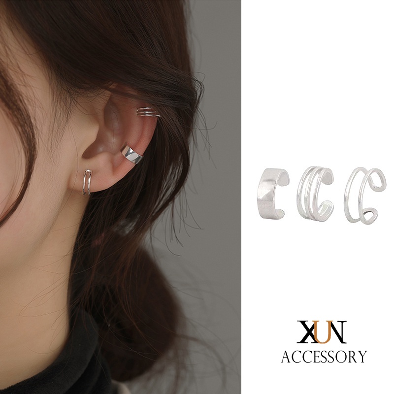 Set bông tai màu bạc thiết kế đơn giản phong cách Hàn Quốc