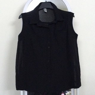Sale Áo sơ mi voan 3 lỗ nữ 2hand màu đen rất mới đẹp size m l đẹp