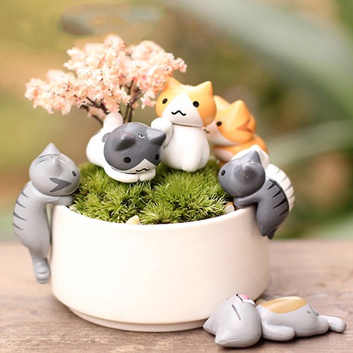 Bộ 6 tượng chú mèo hoạt hình đáng yêu trang trí tiểu cảnh