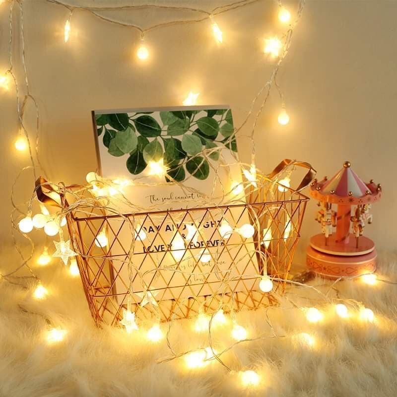 Đèn Led Fairy Xài Pin- Chỉnh 2 Kiểu Chớp Nháy,Đứng Yên- 6M 40 Bóng Tròn Cherry Ball Trang Trí Tiệc Noel Lễ Tết Dã Ngoại