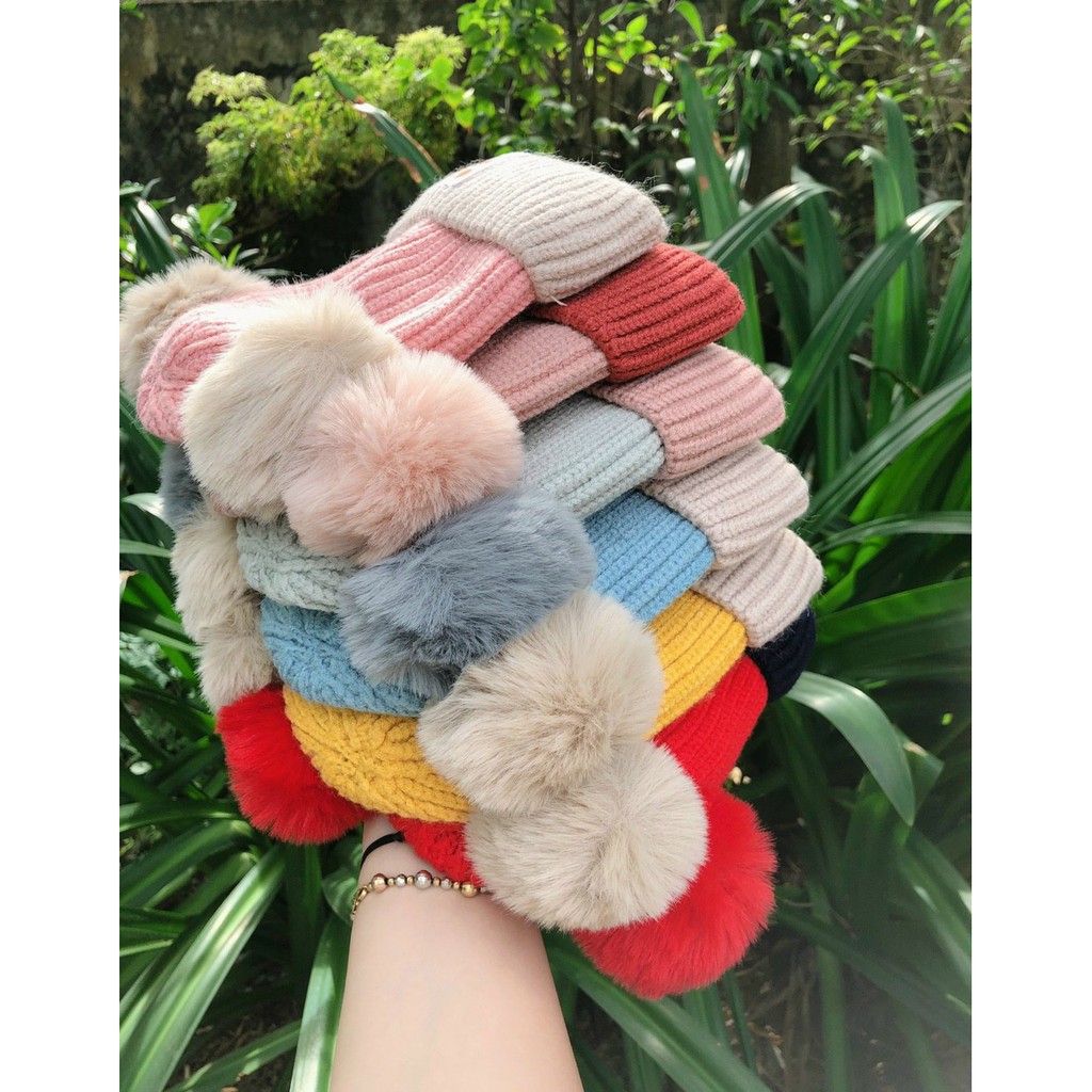 Set Mũ len 2 quả bông kèm Khăn ống dày dặn, mũ len hai quả bông mẫu Haopenyou cho bé từ 0-3 tuổi