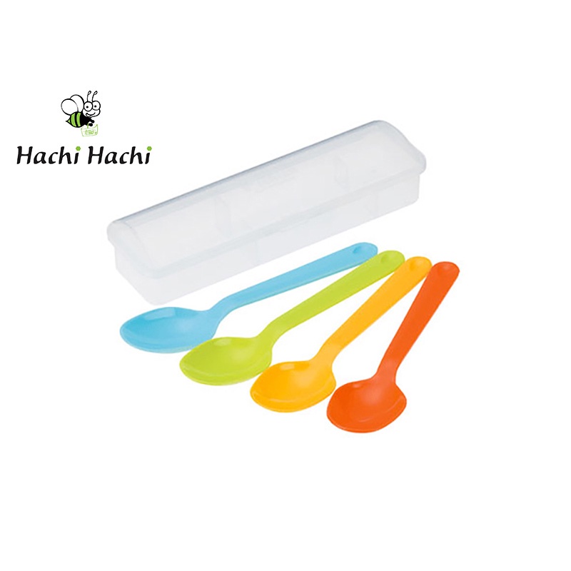Muỗng nhựa Inomata 14.5cm 4 cái (Kèm hộp đựng) - Hachi Hachi Japan Shop