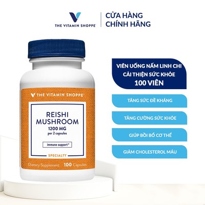Viên uống nấm linh chi tăng cường đề kháng THE VITAMIN SHOPPE Reishi Mushroom 1200 MG 100 viên