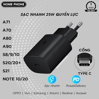 Củ nhanh Samsung 25w PD Type c , Cục sạc tương thích dòng máy A70/A80/A90/NOTE10/S20/S21 CS-SS25W-05