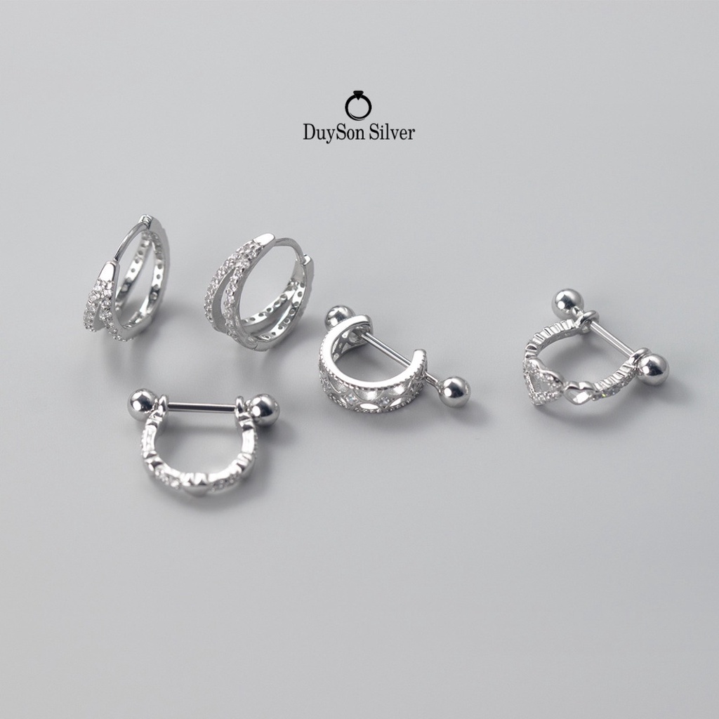 Bông tai bạc nữ chốt vặn cá tính, khuyên tai bạc 925 đeo vành tai Helix Flat Conch [ KCBX17]