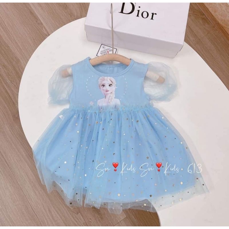 Váy xòe công chúa bé gái Elsa ren mềm chất đẹp mát