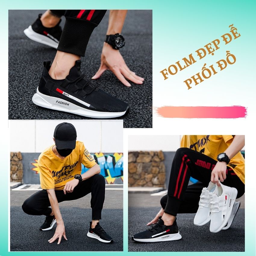 Giày thể thao nam sneaker trắng đế nhẹ êm chân dễ phối đồ đi chơi đi học chạy bộ