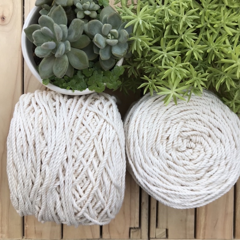 Dây thừng cotton đan Macrame màu trắng kem sợi xoắn 3mm, 4mm