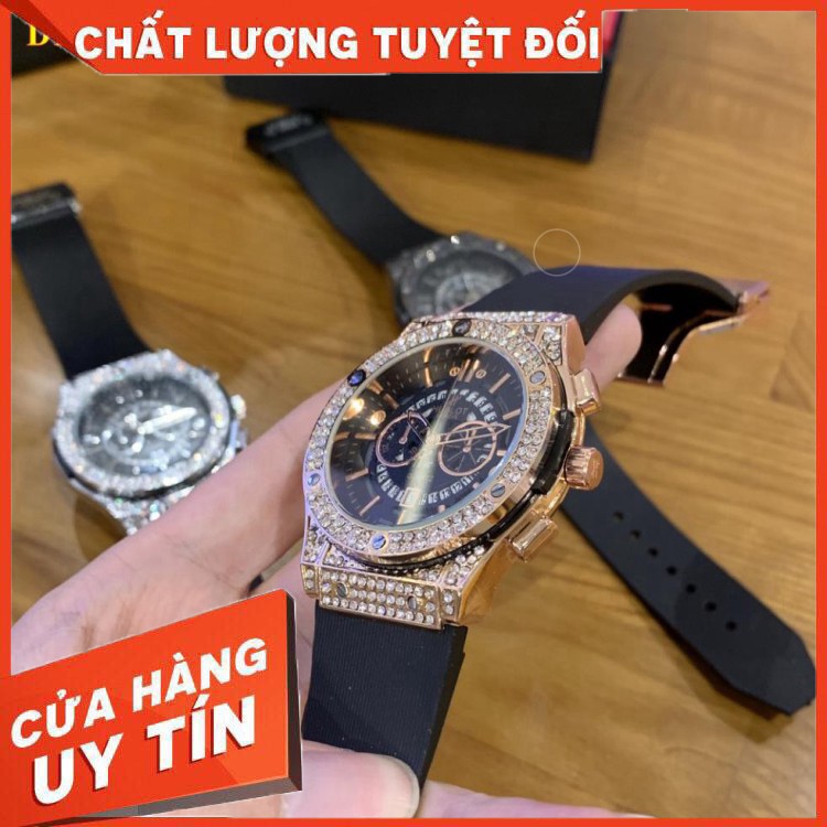 (hublot.viền đá)  Đồng hồ nam Hublot đính đá dây cao su thơm cao cấp - Dongho.hublot