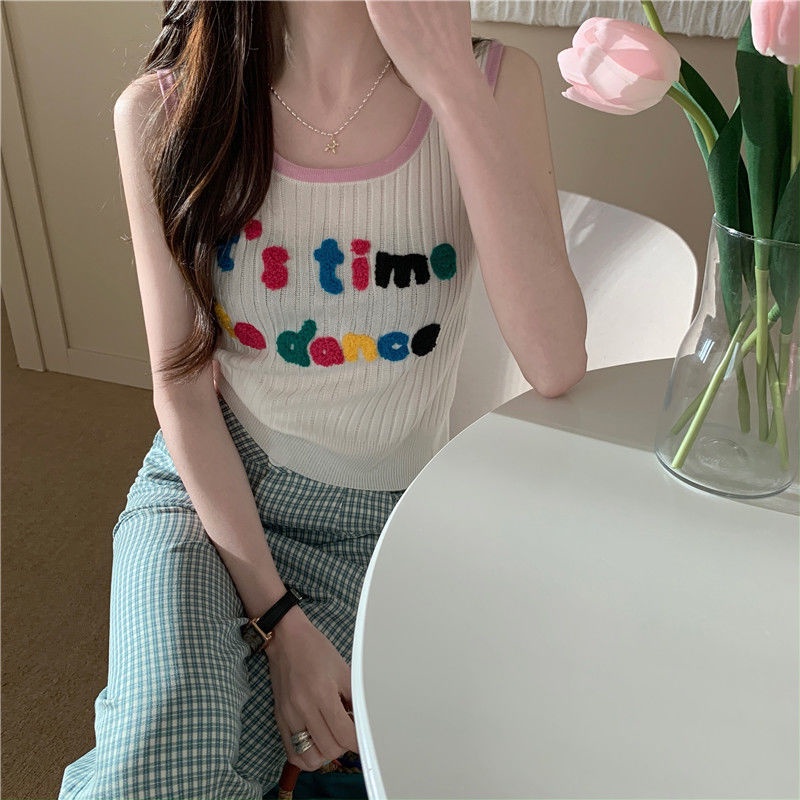 Jiashucheng Áo Dệt Kim Sát Nách Thêu Chữ Thời Trang Cho Nữ