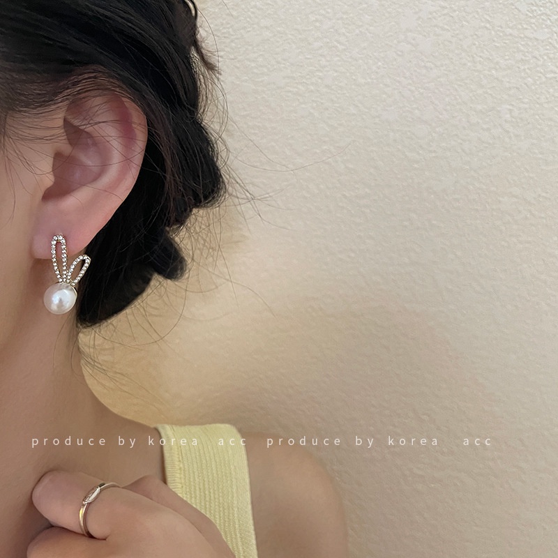 Bông Tai Hàn Quốc Hình Tai Thỏ Đính Đá Xinh Xắn Mainia Shop