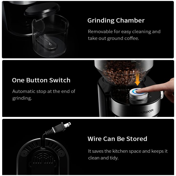 Máy xay cà phê cao cấp nhãn hiệu Shardor HY-1421 công suất 150W, dung tích ngăn chứa hạt 240g - Hàng Nhập Khẩu