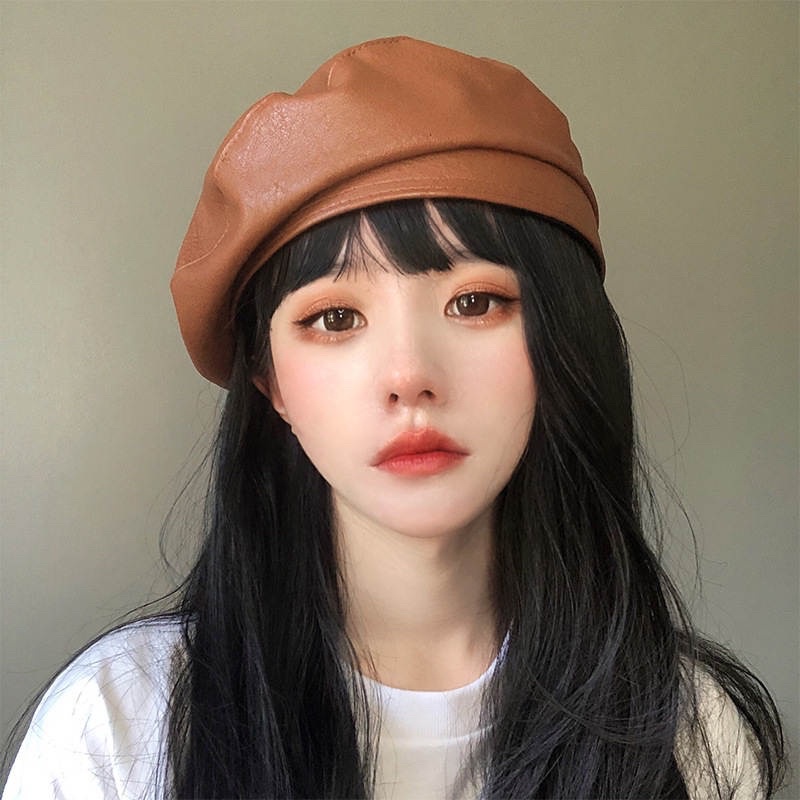 Mũ nồi nón beret hat da Pu thời trang