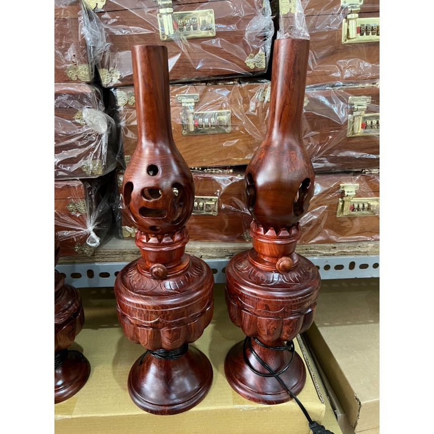 Cặp đèn dầu gỗ hương nguyên khối cao cấp-  Cao 25cm - 35cm