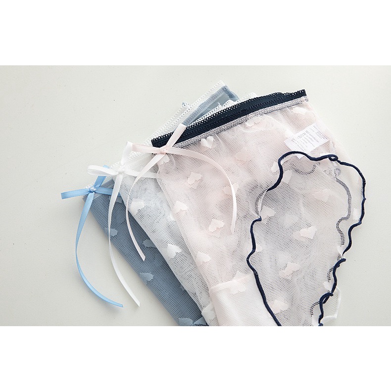 Quần lót nữ ren lưới tim Vanvene cạp vừa đính nơ lót quần 2 lớp cotton không hằn viền mới Q352 | BigBuy360 - bigbuy360.vn