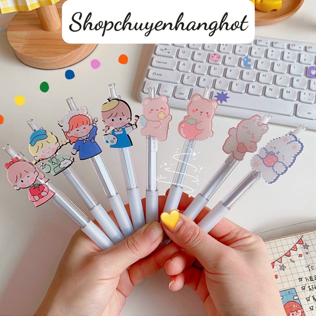 Bút Bi Dễ Thương SIÊU KUTE  FREESHIP Bút Bi Hình Cô Gái Gel Mực Đen 0.5mm